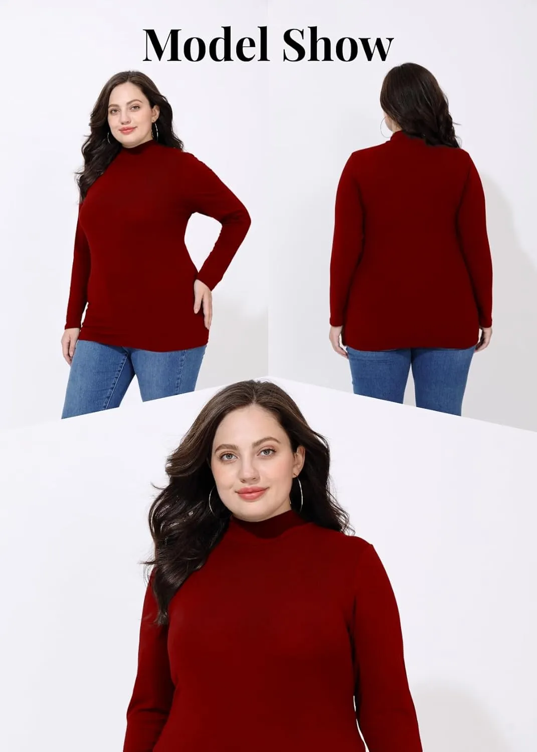 FOREYOND Plus Size Mock Turtleneck Tops for Women Long Sleeve Mock Neck Shirt Lightweight Base Layer Slim Fit Underwear