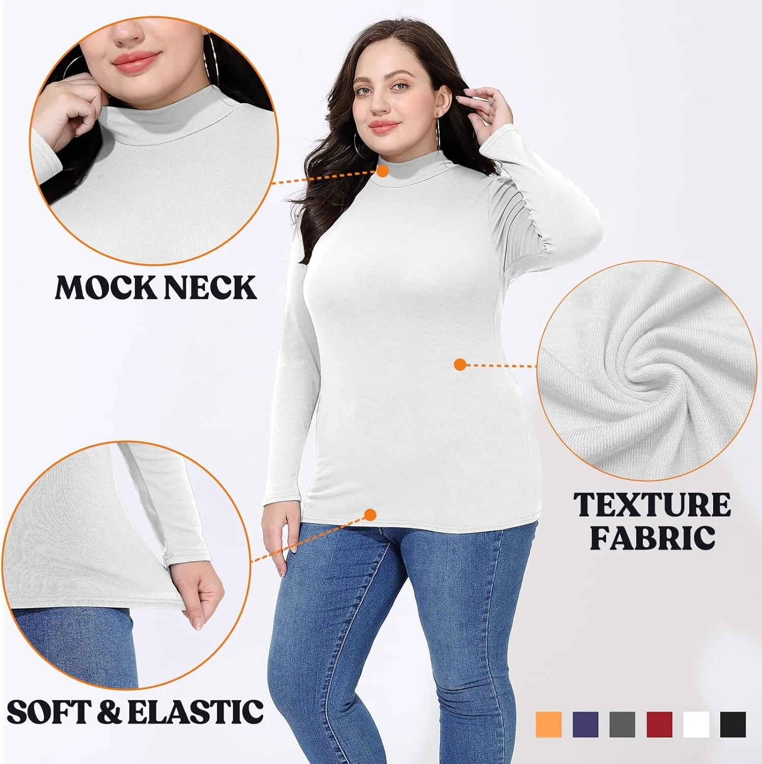 FOREYOND Plus Size Mock Turtleneck Tops for Women Long Sleeve Mock Neck Shirt Lightweight Base Layer Slim Fit Underwear