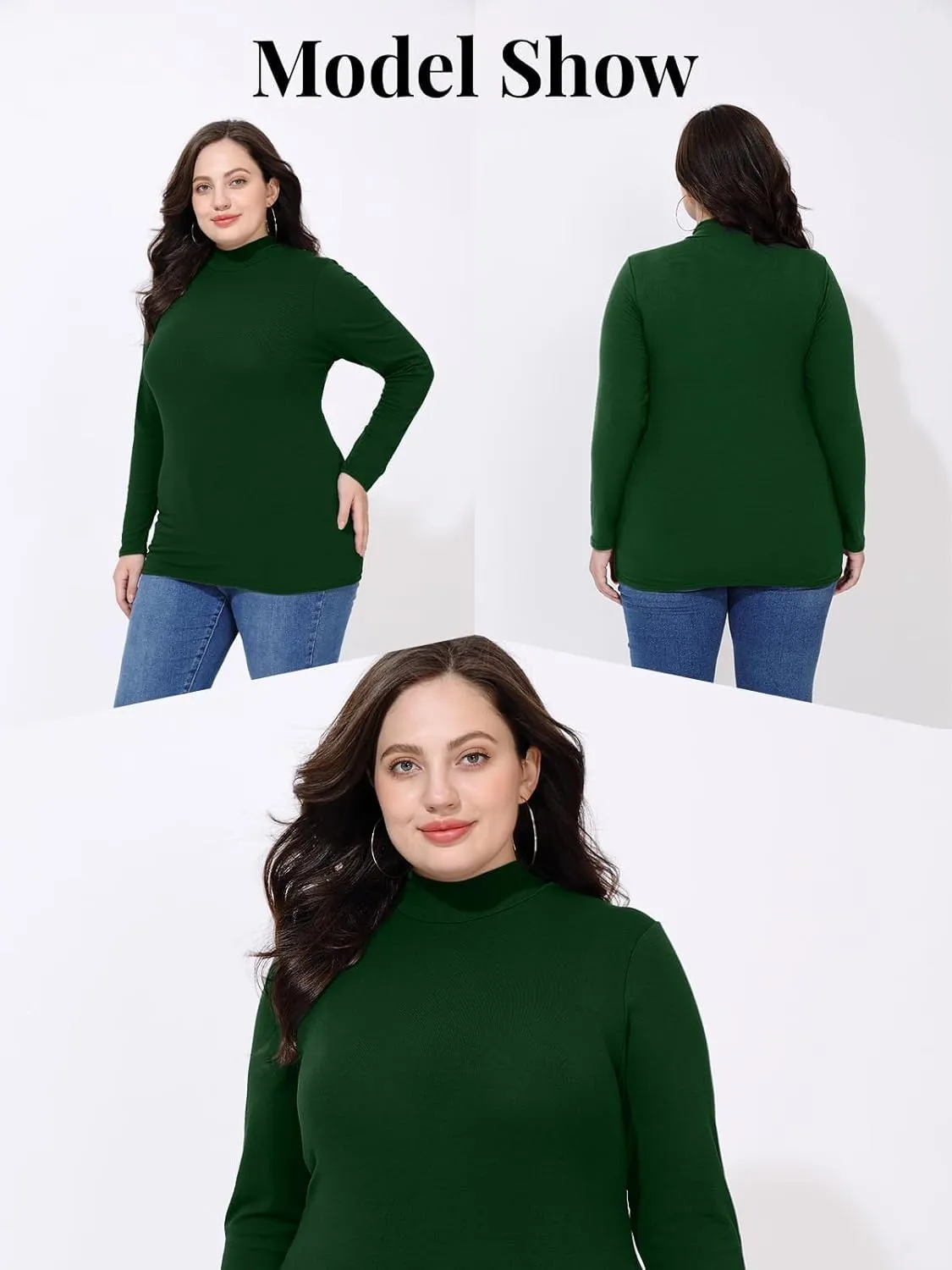 FOREYOND Plus Size Mock Turtleneck Tops for Women Long Sleeve Mock Neck Shirt Lightweight Base Layer Slim Fit Underwear