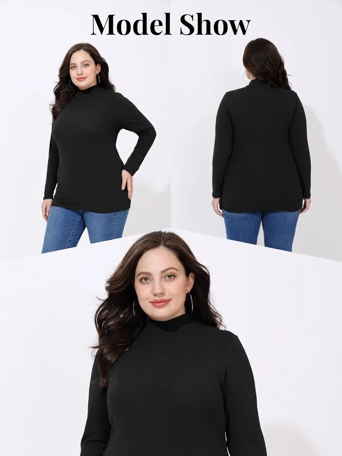 FOREYOND Plus Size Mock Turtleneck Tops for Women Long Sleeve Mock Neck Shirt Lightweight Base Layer Slim Fit Underwear