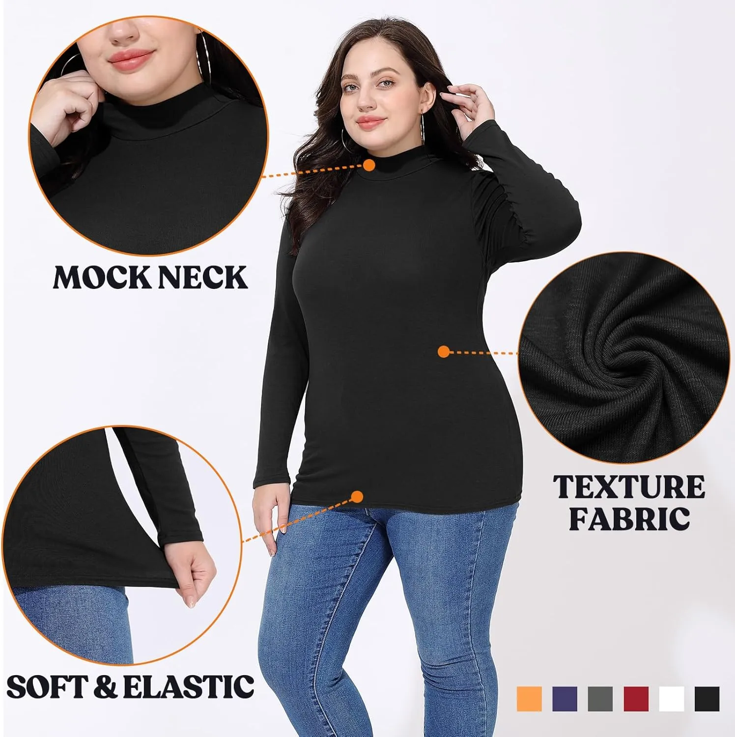 FOREYOND Plus Size Mock Turtleneck Tops for Women Long Sleeve Mock Neck Shirt Lightweight Base Layer Slim Fit Underwear