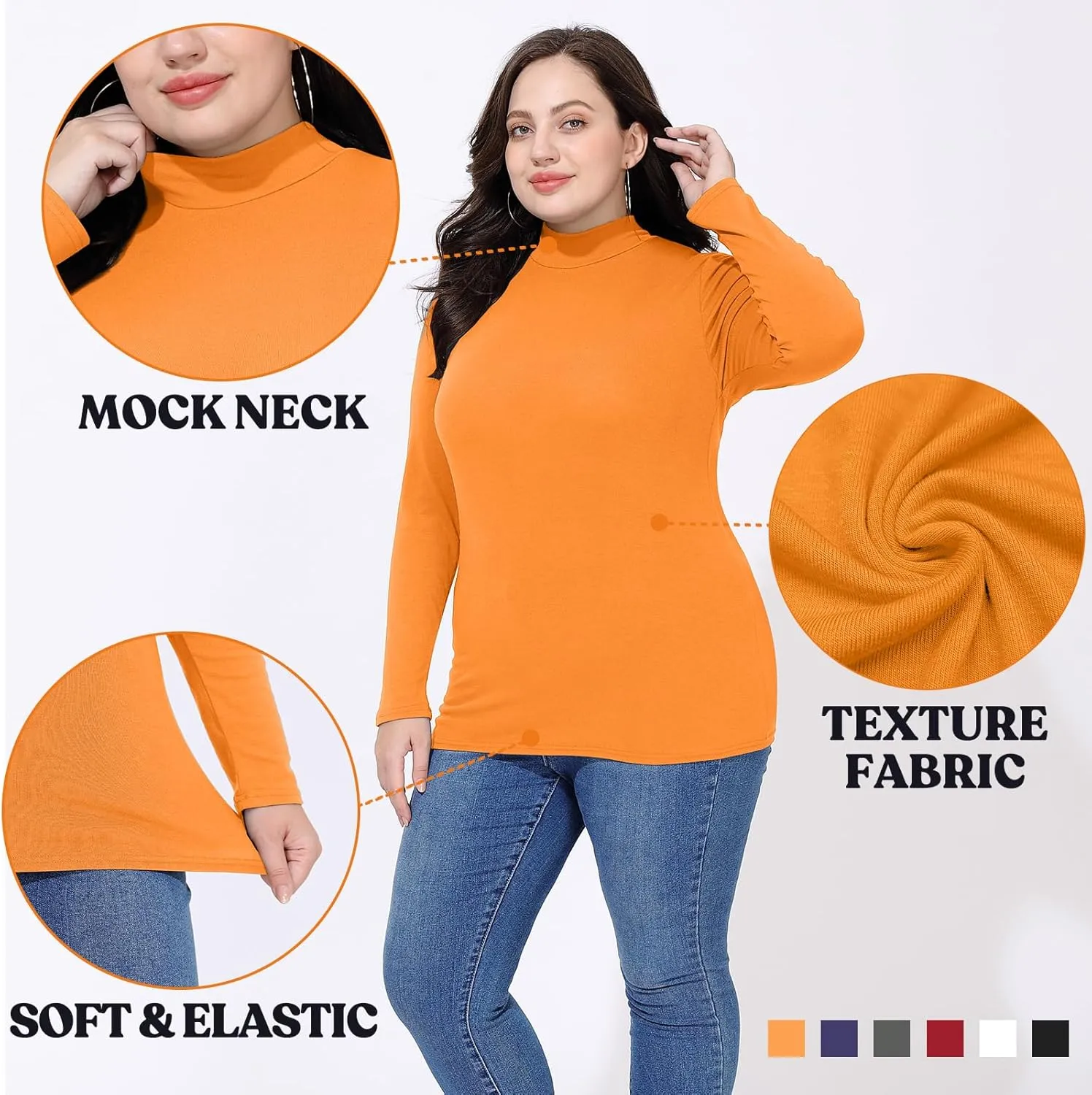 FOREYOND Plus Size Mock Turtleneck Tops for Women Long Sleeve Mock Neck Shirt Lightweight Base Layer Slim Fit Underwear