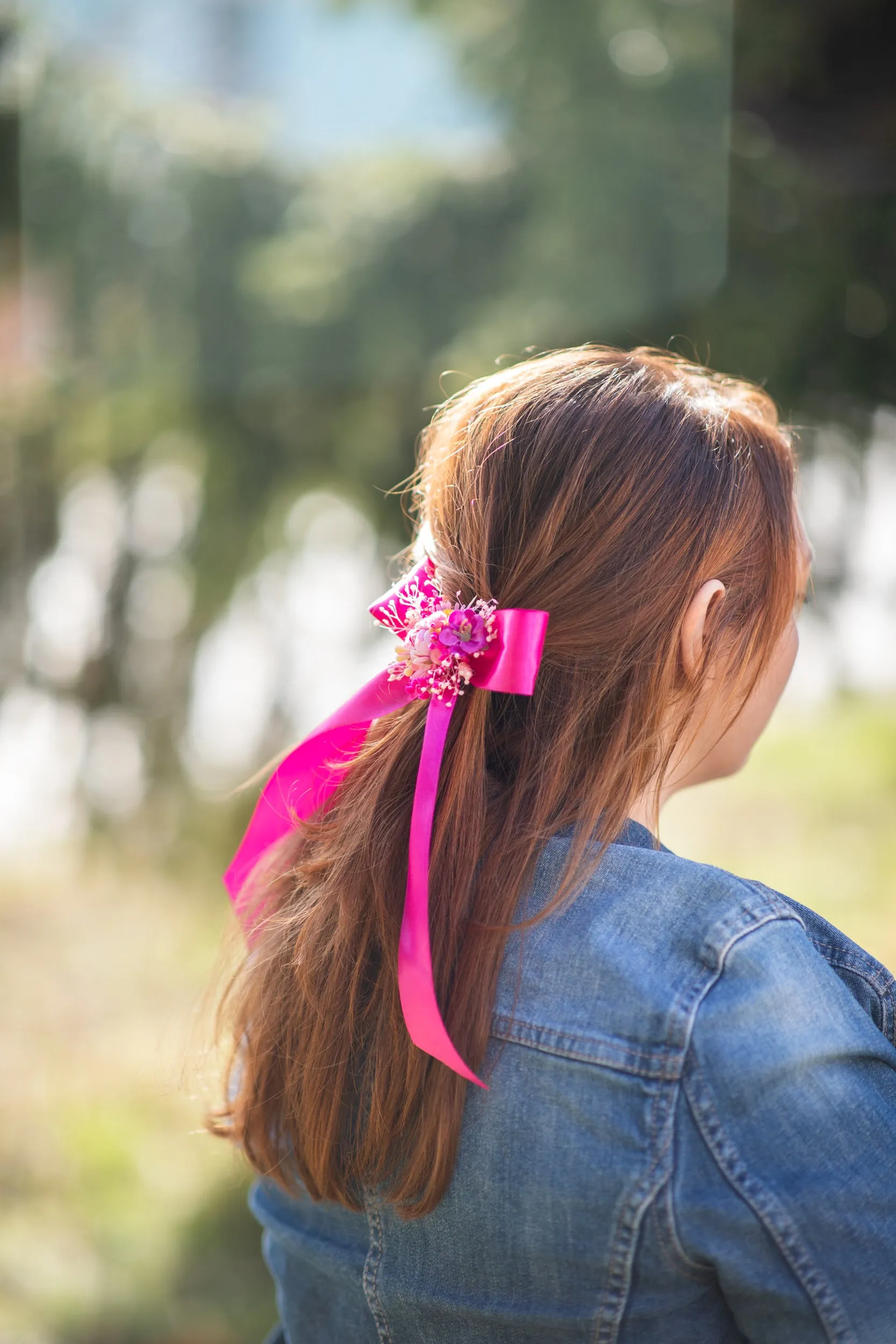Fuchsia flower ribbon barrette clip Hair clip with ribbon Flower hair clip Magenta Cyclamen ribbon Hair flowers Hair Bow Peony clip Magaela