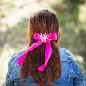 Fuchsia flower ribbon barrette clip Hair clip with ribbon Flower hair clip Magenta Cyclamen ribbon Hair flowers Hair Bow Peony clip Magaela