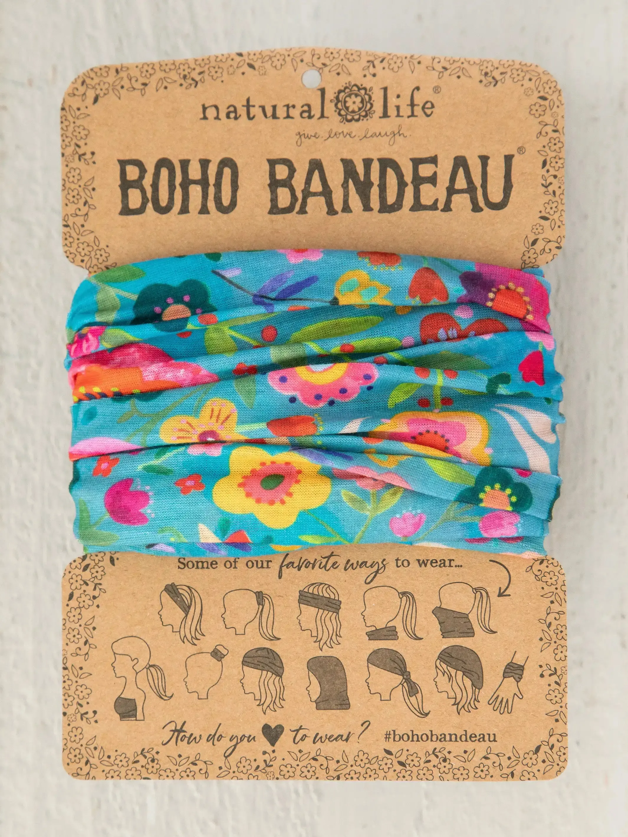 Full Boho Bandeau® Headband - Teal Folk Flower