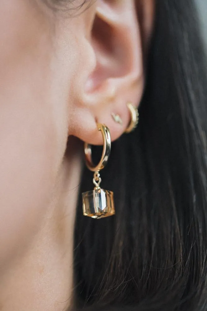 Gold Filled 8mm Golden Shadow Cube Clip Hoop Earrings