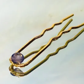 Gold Hair Pin Iolite Gemstone Silver Hair Pin Gem Stone Hair Pin for Bridesmaid gold bridal hair pin for messy bun bun holder water sapphire