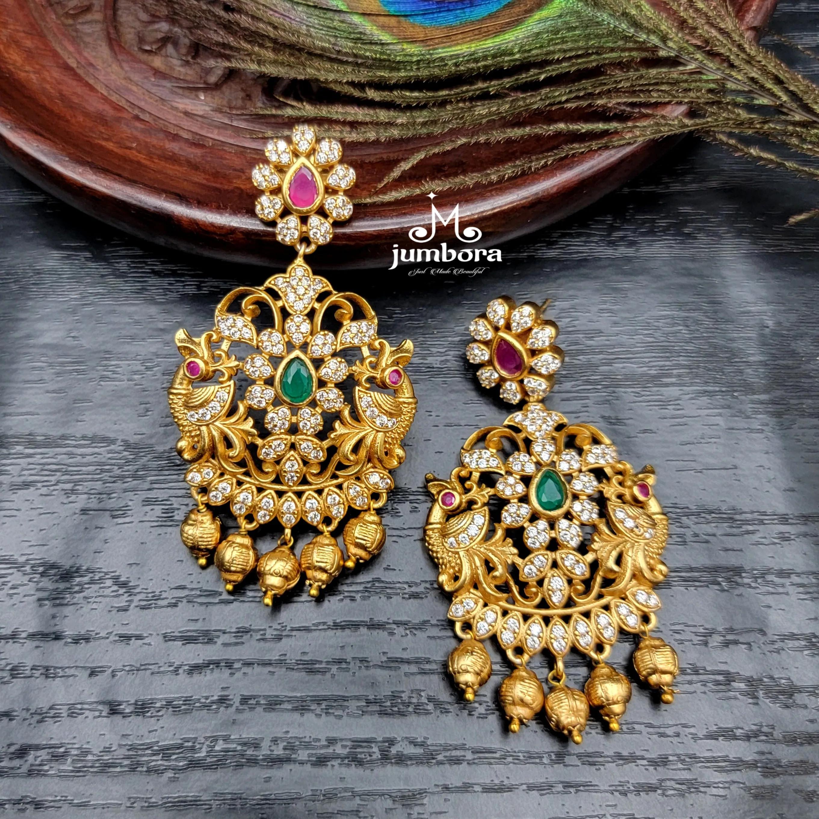 Gold Look Alike Peacock AD Zircon Earring
