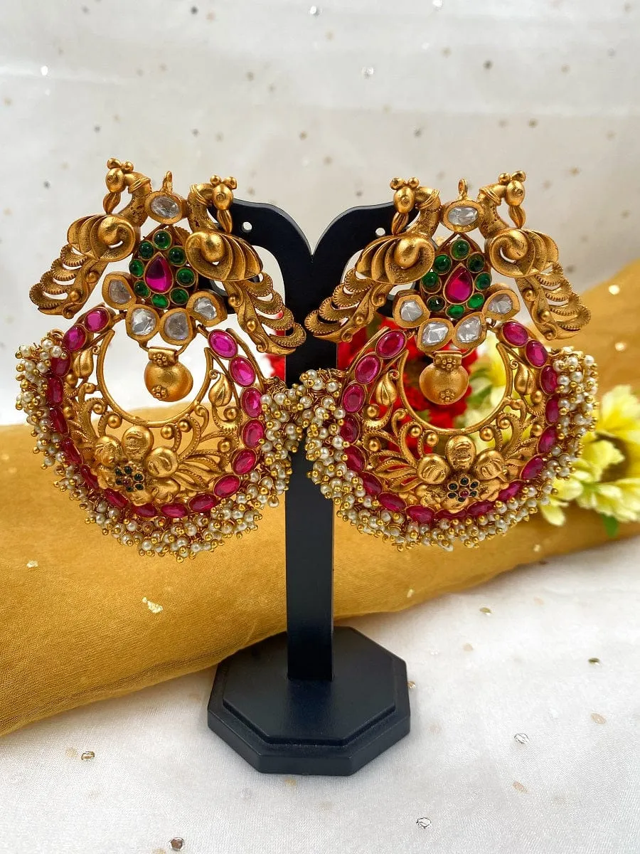 Gold Plated Traditional Antique Golden Chandbali Earrings For Weddings