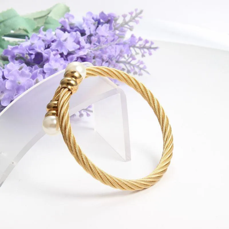 Golden Pearly Gates Twisted Singapore Chain Bangle