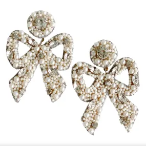 Haley Bow Earrings | Pearl White
