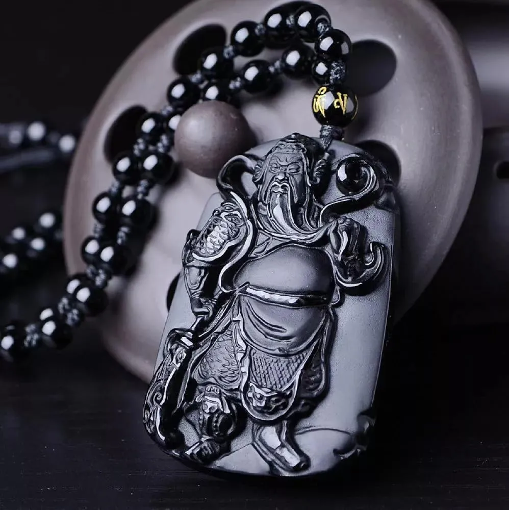 Hand-Carved Black Obsidian Pendant Necklace ?C Genuine Obsidian Pendnat & Beaded Chain ?C Spiritual Protection Jewelry Blessed by Real Masters ?C Healing Crystal Amulet for Balance & Energy
