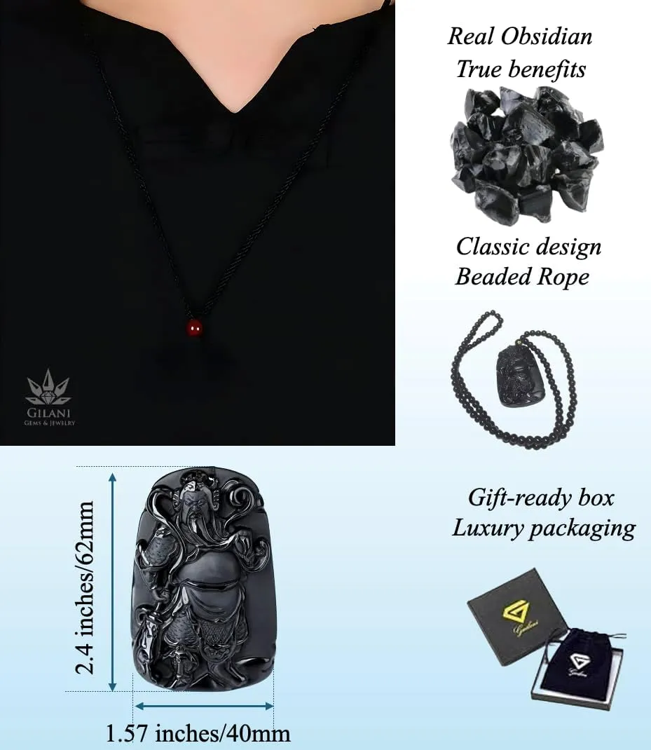 Hand-Carved Black Obsidian Pendant Necklace ?C Genuine Obsidian Pendnat & Beaded Chain ?C Spiritual Protection Jewelry Blessed by Real Masters ?C Healing Crystal Amulet for Balance & Energy