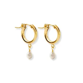 Huggie Hoops   Tiny Pearl Drop Charm