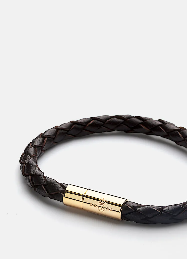 Leather Bracelet | 6mm | Gold | Dark Brown