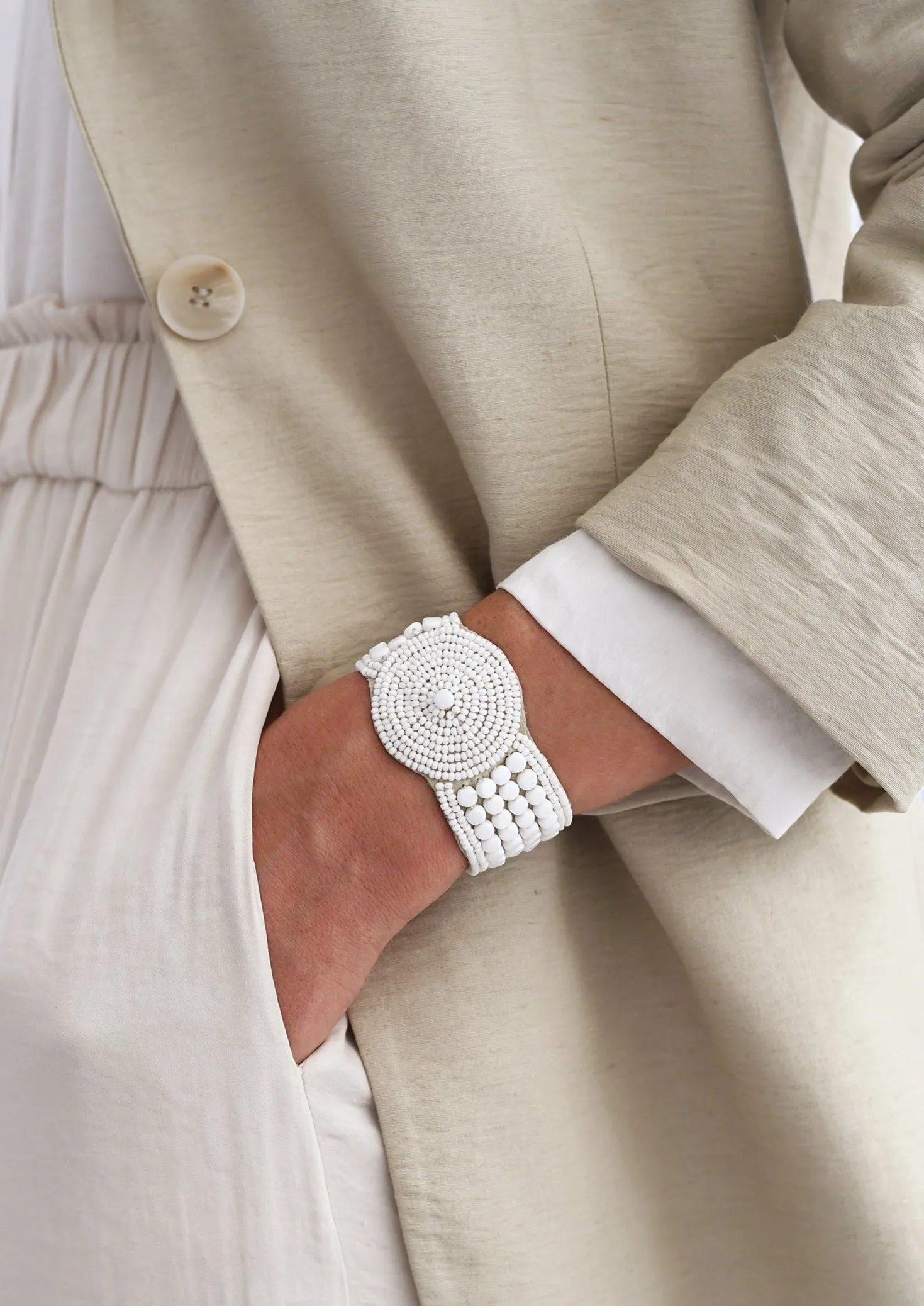 Leather Bracelet Disk - WHITE