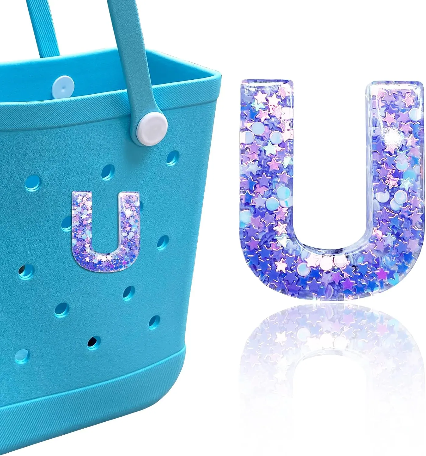 Letter Charms for Bogg and Simply Southern Bags - Alphabet Purple Star Sequin Lettering Accessories - Insert Decorative Letters for Handbag Beach Tote