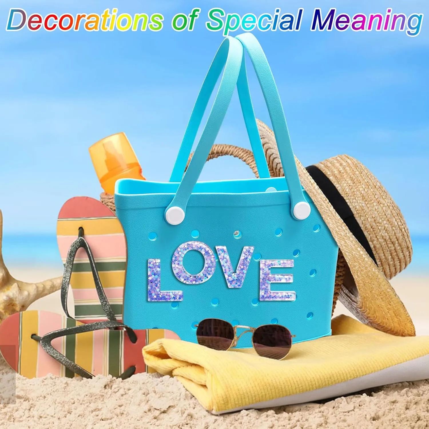 Letter Charms for Bogg and Simply Southern Bags - Alphabet Purple Star Sequin Lettering Accessories - Insert Decorative Letters for Handbag Beach Tote