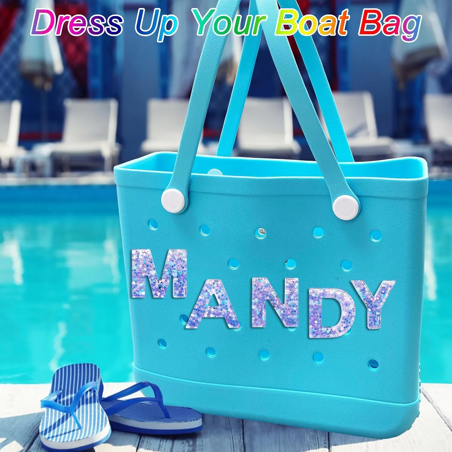 Letter Charms for Bogg and Simply Southern Bags - Alphabet Purple Star Sequin Lettering Accessories - Insert Decorative Letters for Handbag Beach Tote