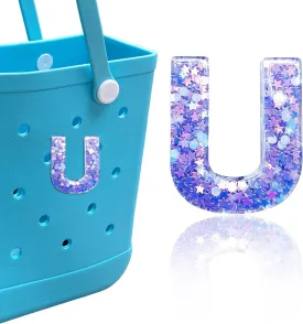 Letter Charms for Bogg and Simply Southern Bags - Alphabet Purple Star Sequin Lettering Accessories - Insert Decorative Letters for Handbag Beach Tote