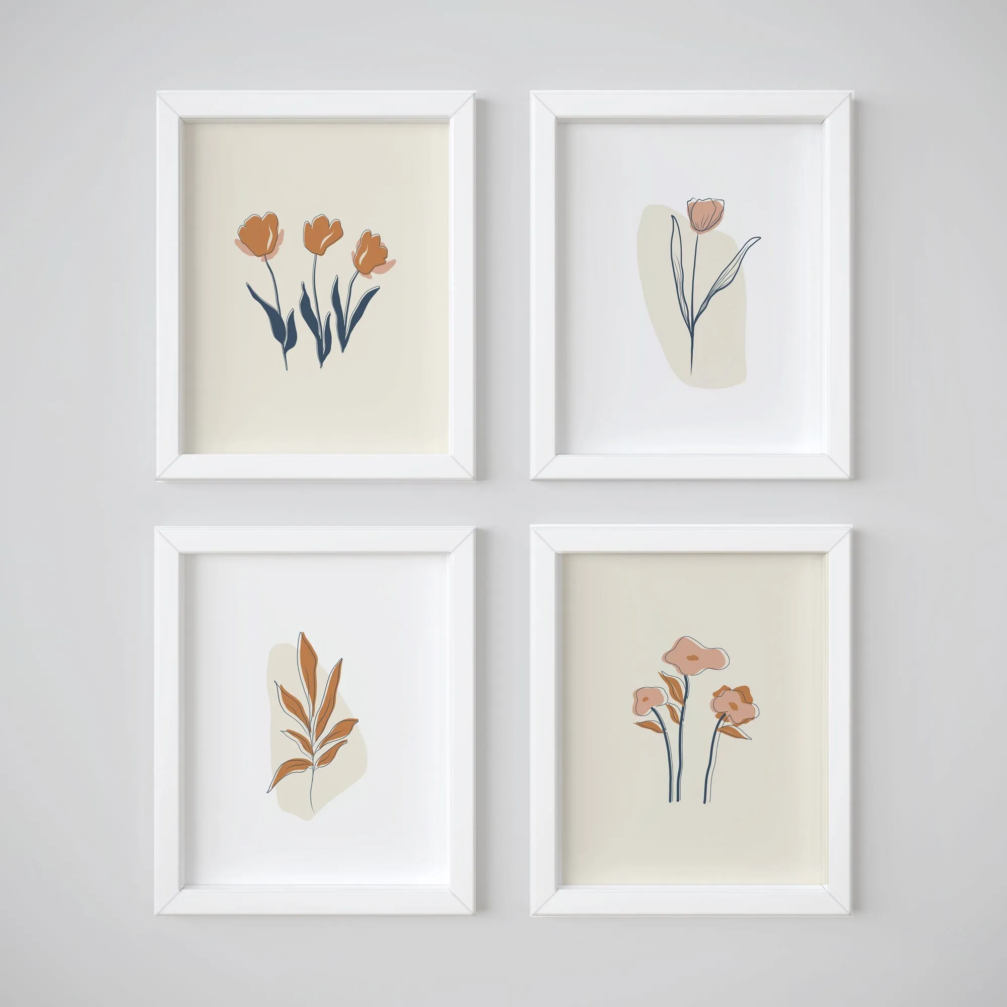 Line Floral Prints - Set of Four