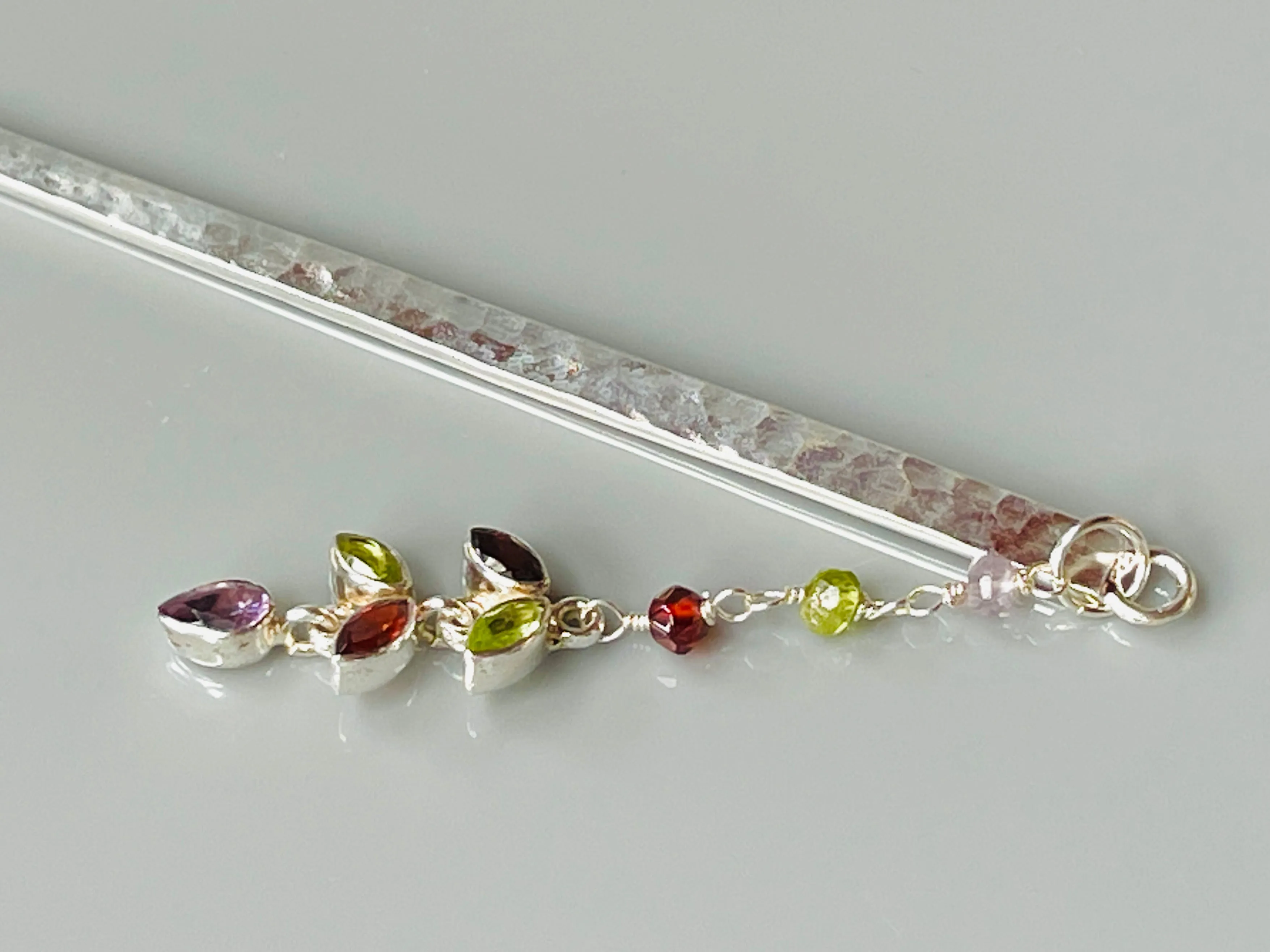 Luxury Sterling Silver Hair Stick Garnet Amethyst Peridot Silver Kanzashi Hair Stick