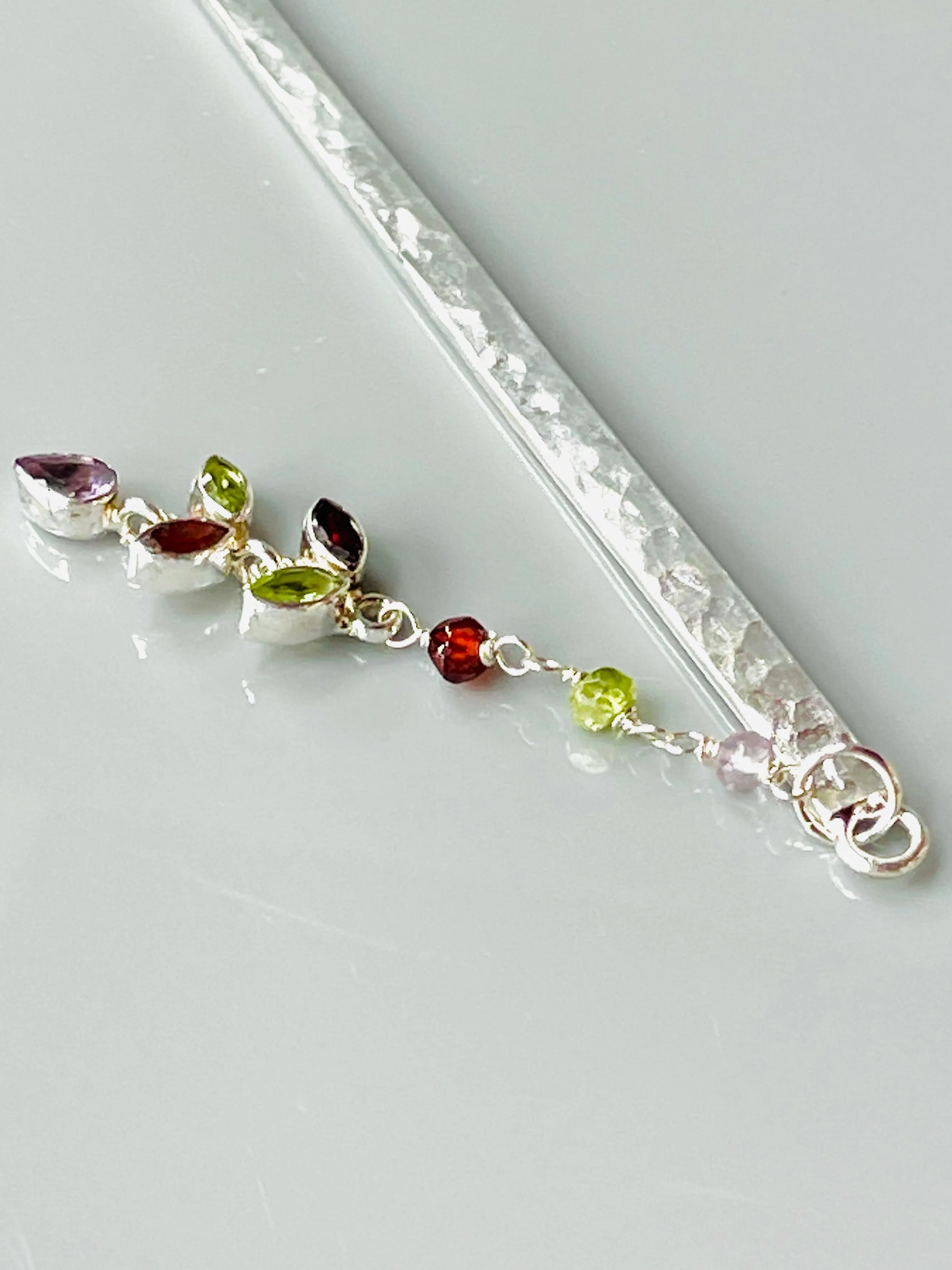 Luxury Sterling Silver Hair Stick Garnet Amethyst Peridot Silver Kanzashi Hair Stick