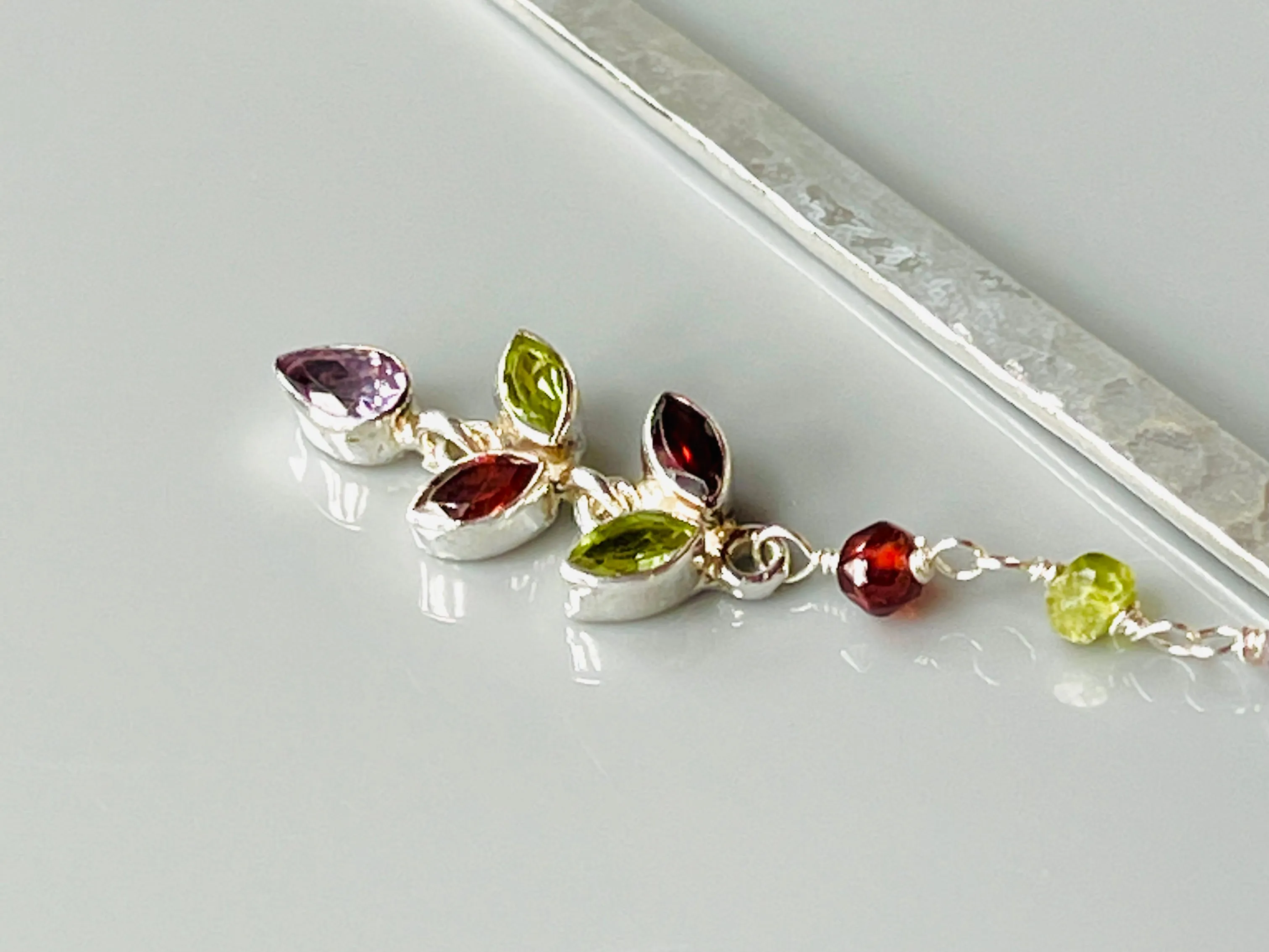 Luxury Sterling Silver Hair Stick Garnet Amethyst Peridot Silver Kanzashi Hair Stick
