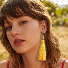 LZHLQ Tassel Earrings For Women 18 Colors Boho Bohemia Drop Earrings Ethnic Long Dangle Earrings Vintage Punk Fashion Jewelry