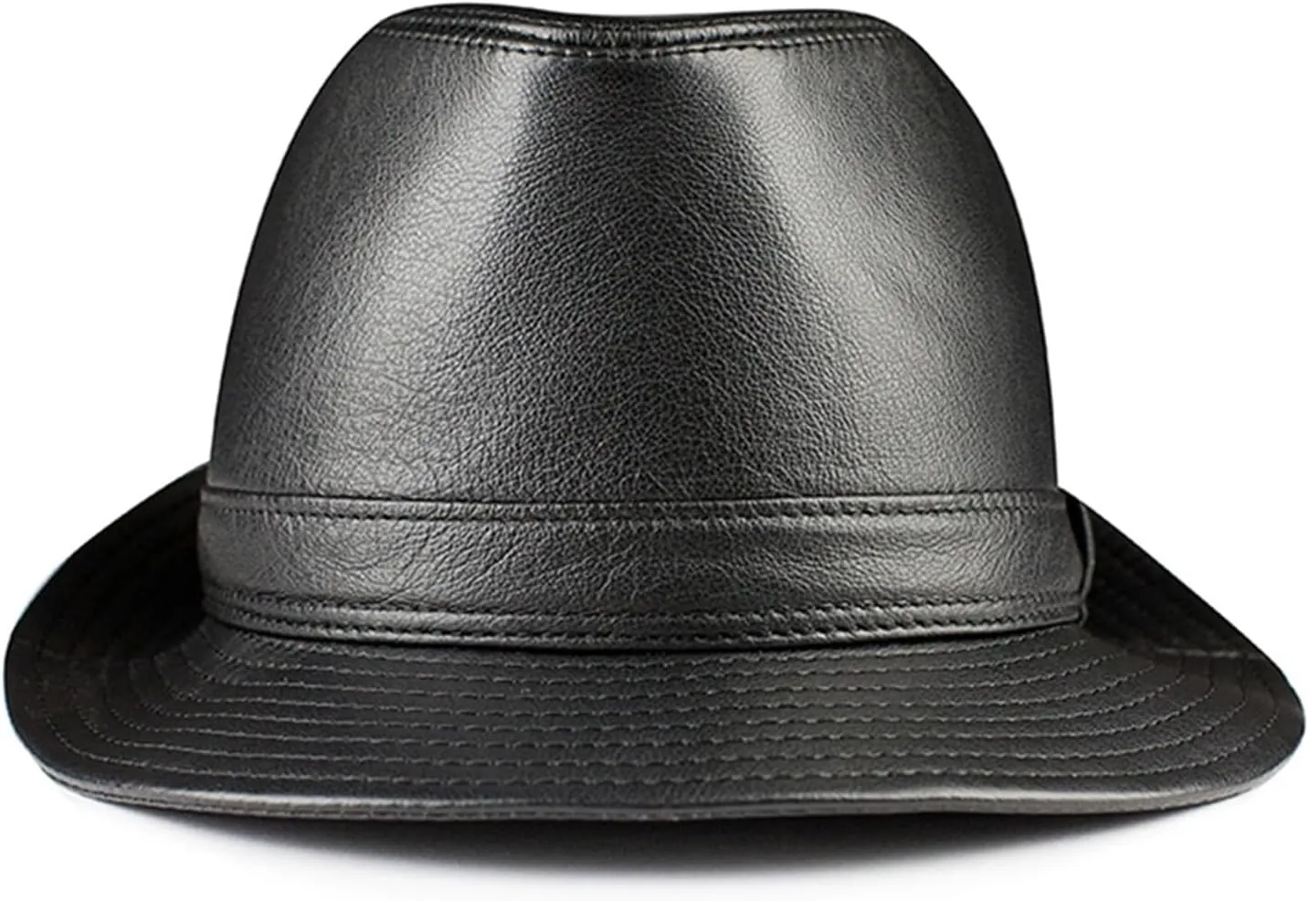 Man Genuine Leather Jazz Fedora Gentleman Cow Skin Short Brim Black Brown Hip Pop Fitted Top Hat Male Shows Topper
