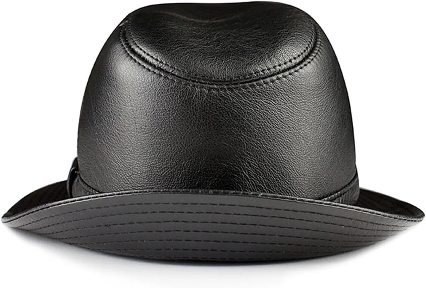 Man Genuine Leather Jazz Fedora Gentleman Cow Skin Short Brim Black Brown Hip Pop Fitted Top Hat Male Shows Topper