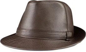 Man Genuine Leather Jazz Fedora Gentleman Cow Skin Short Brim Black Brown Hip Pop Fitted Top Hat Male Shows Topper
