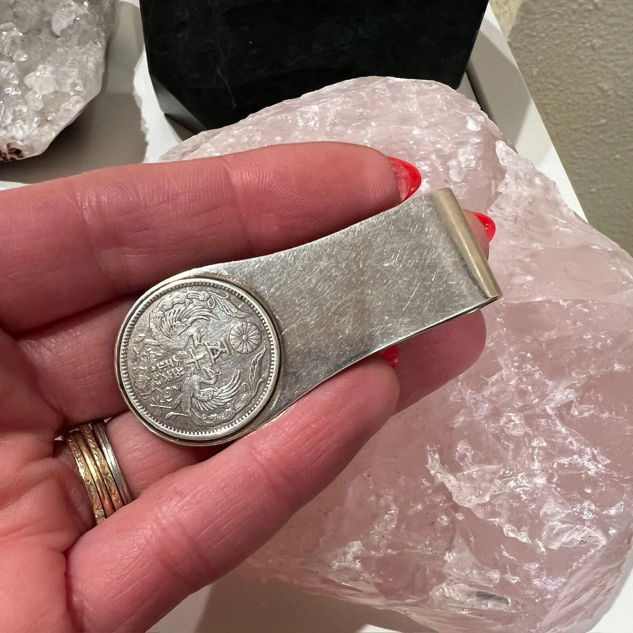 Mid-Century Sterling Money Clip with 50 Sen Piece