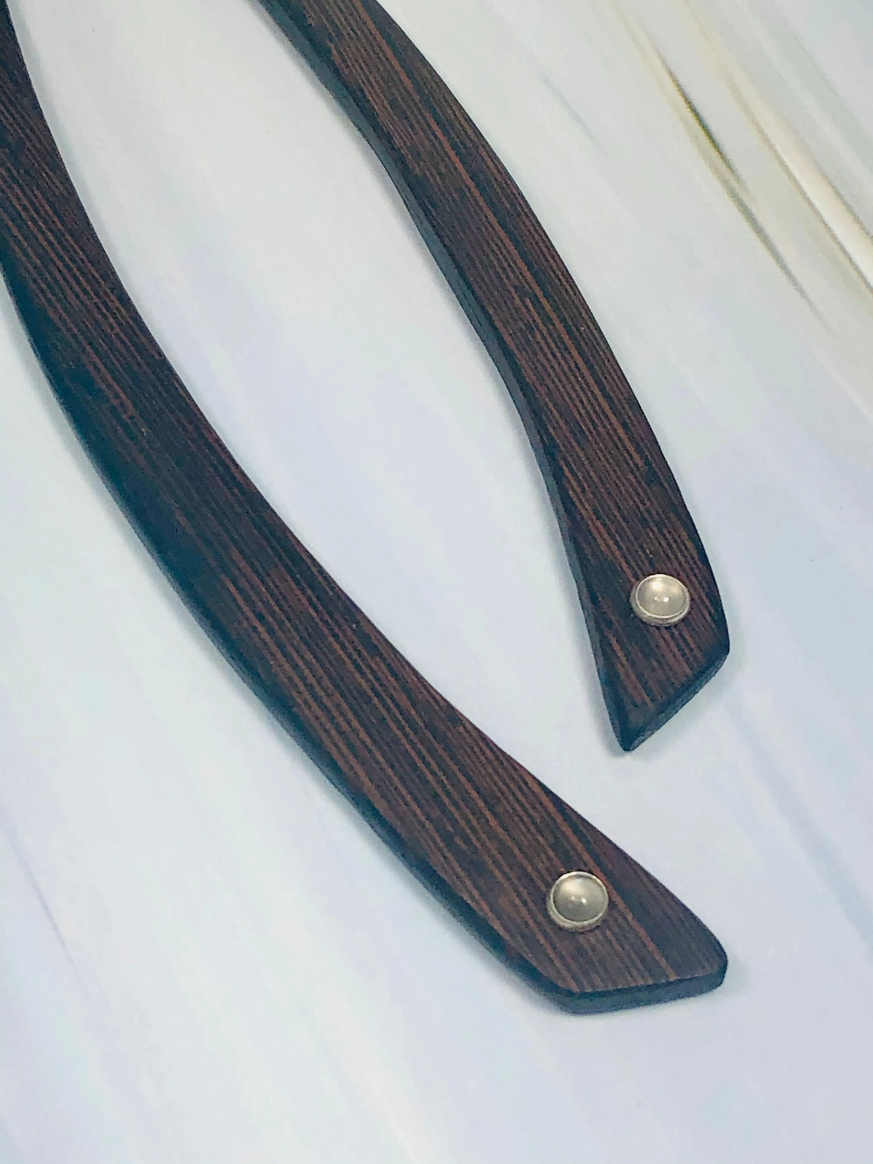 Modern Hair Sticks Minimalist Hair Sticks Wenge and Moonstone wood hair sticks
