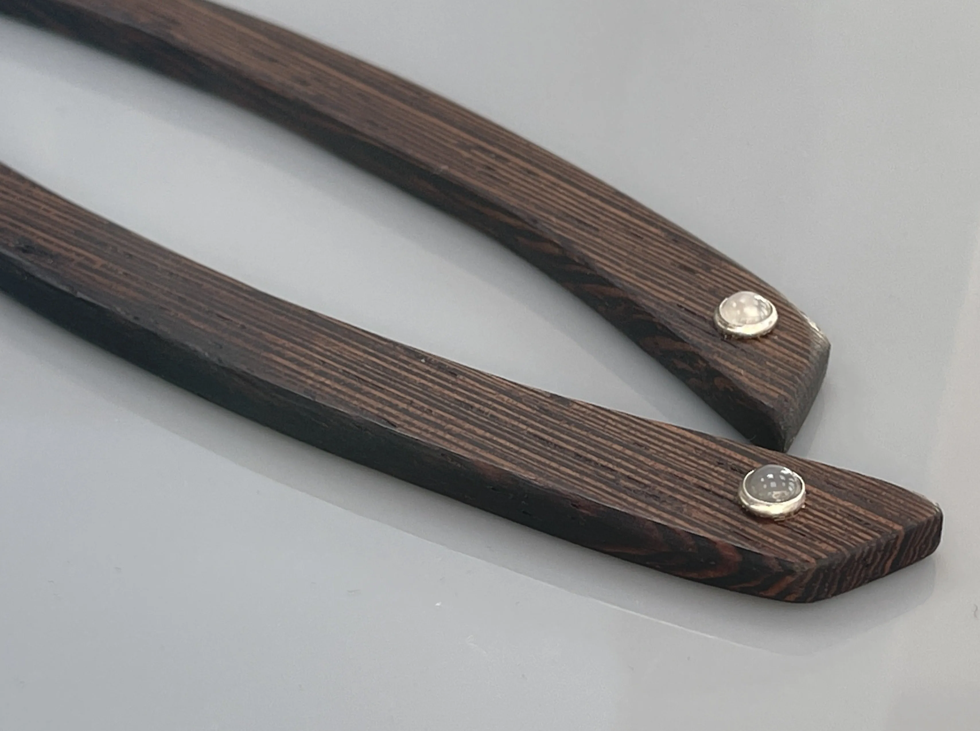 Modern Hair Sticks Minimalist Hair Sticks Wenge and Moonstone wood hair sticks