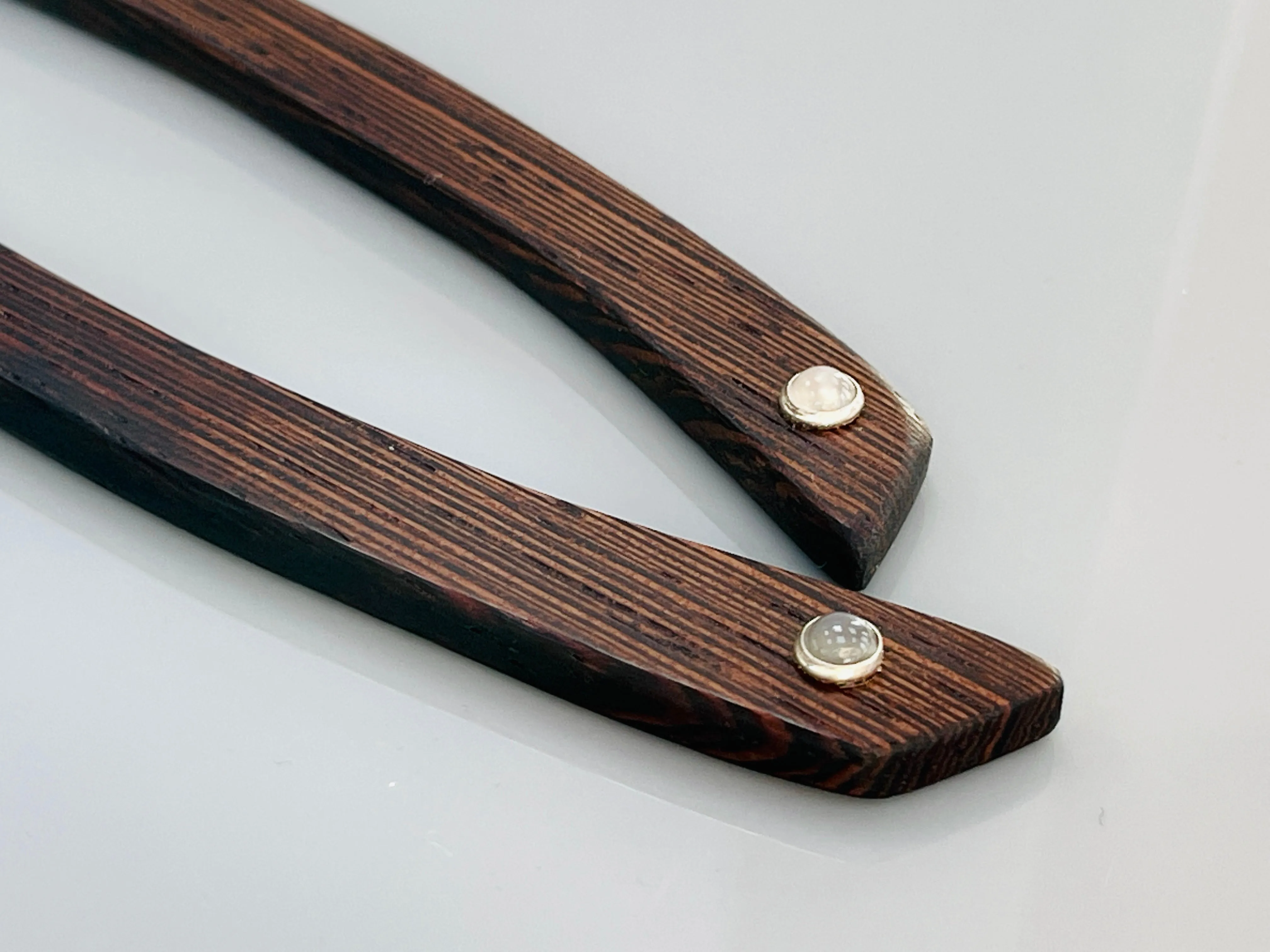 Modern Hair Sticks Minimalist Hair Sticks Wenge and Moonstone wood hair sticks