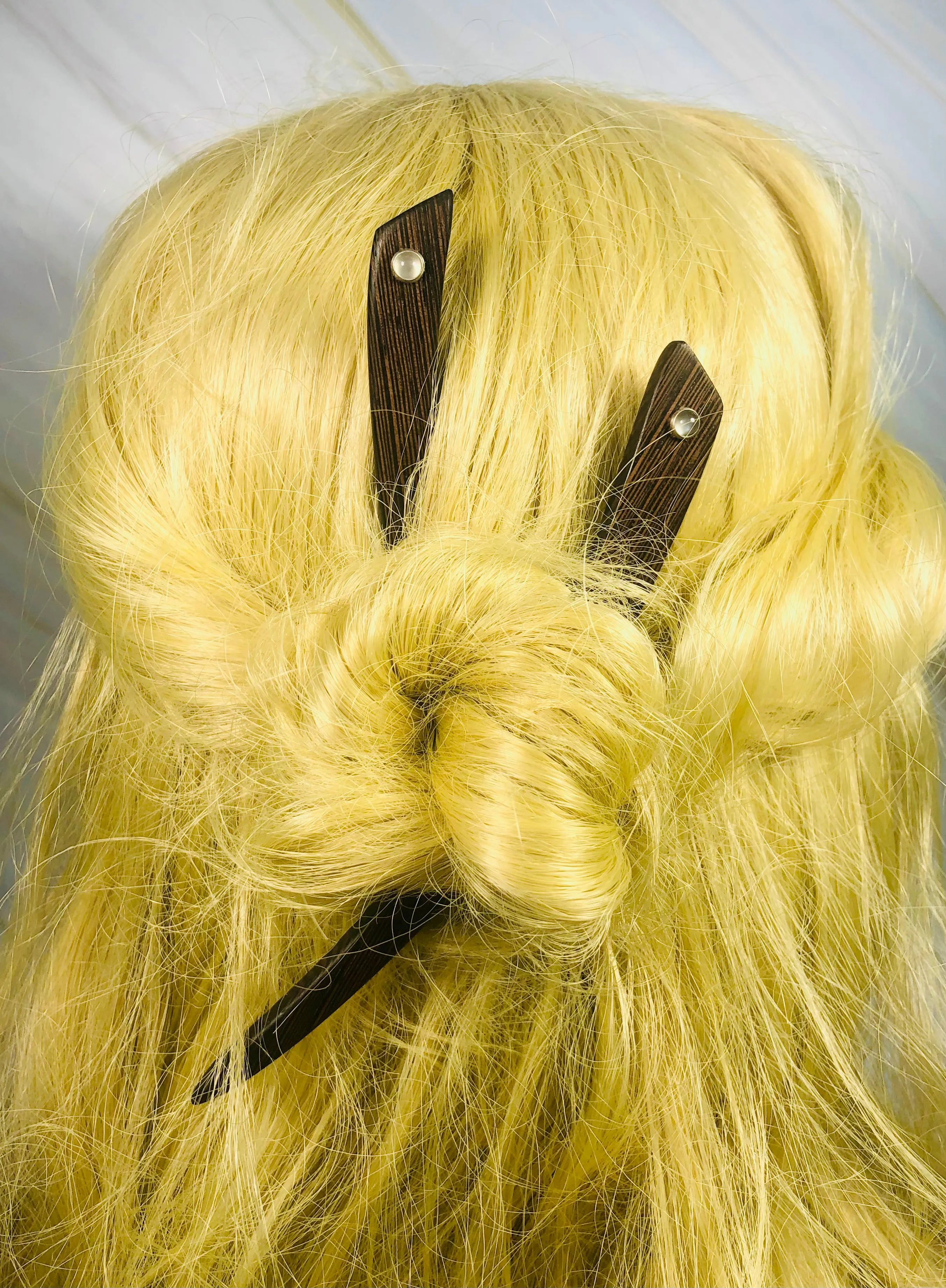 Modern Hair Sticks Minimalist Hair Sticks Wenge and Moonstone wood hair sticks