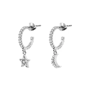 Moon & Star Spark Silver Hoop Earrings