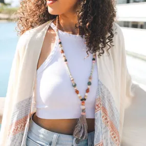 Moroccan Multi Bead Tassel Necklace