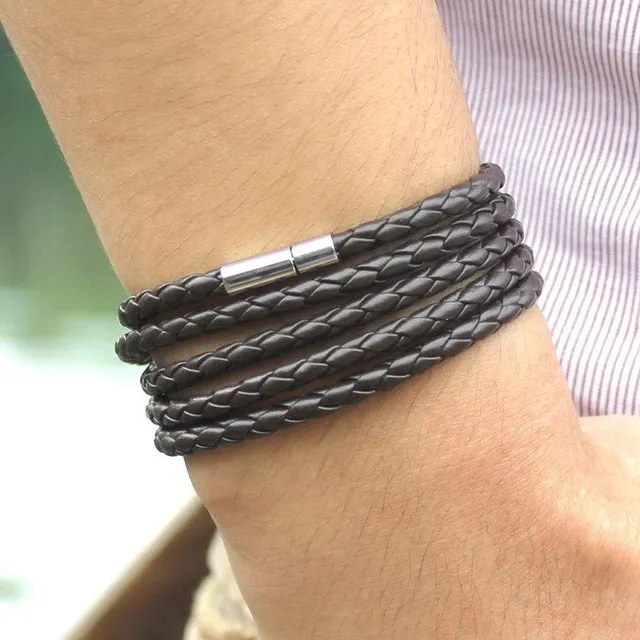 New Fashion 5 layer Leather Bracelets & charm Bangle Handmade Round Rope Turn Buckle Bracelet For Women Men Low Price Wholesale
