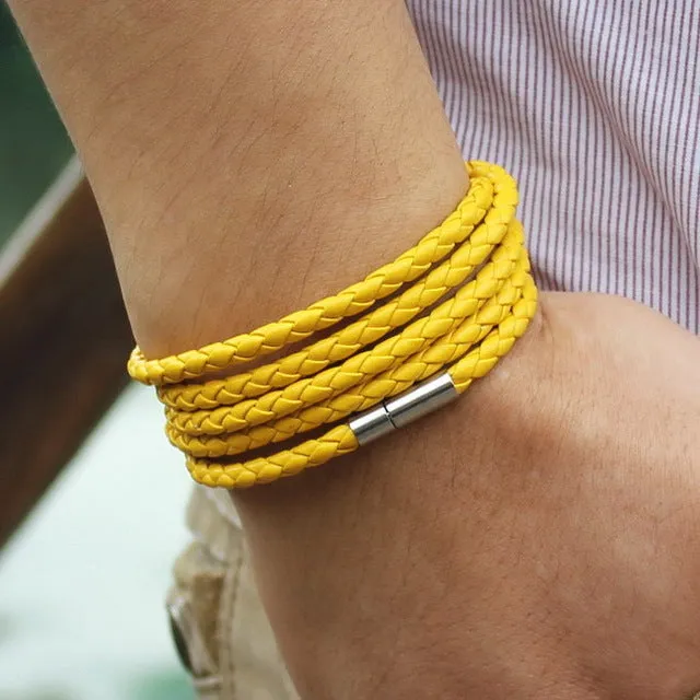 New Fashion 5 layer Leather Bracelets & charm Bangle Handmade Round Rope Turn Buckle Bracelet For Women Men Low Price Wholesale