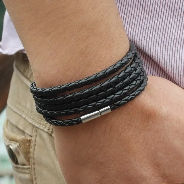 New Fashion 5 layer Leather Bracelets & charm Bangle Handmade Round Rope Turn Buckle Bracelet For Women Men Low Price Wholesale