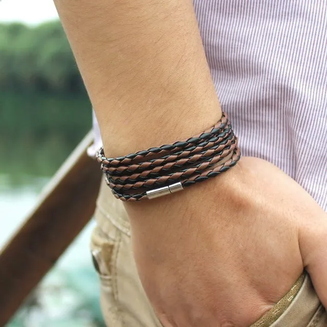 New Fashion 5 layer Leather Bracelets & charm Bangle Handmade Round Rope Turn Buckle Bracelet For Women Men Low Price Wholesale