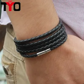 New Fashion 5 layer Leather Bracelets & charm Bangle Handmade Round Rope Turn Buckle Bracelet For Women Men Low Price Wholesale