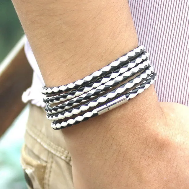 New Fashion 5 layer Leather Bracelets & charm Bangle Handmade Round Rope Turn Buckle Bracelet For Women Men Low Price Wholesale