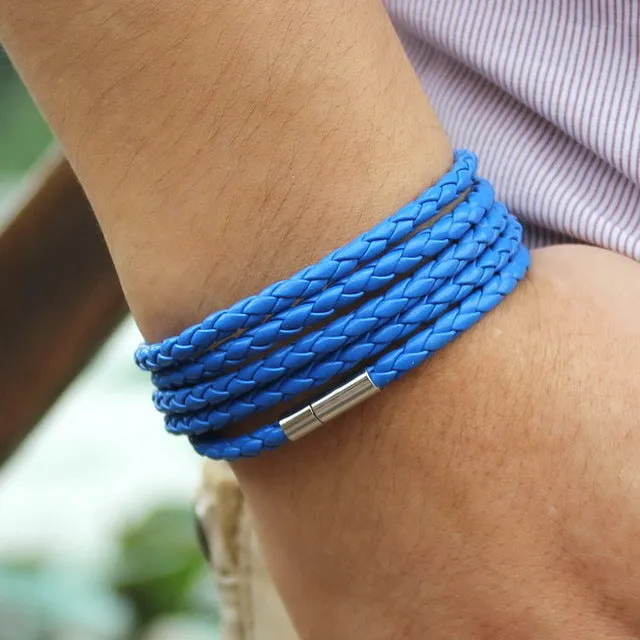 New Fashion 5 layer Leather Bracelets & charm Bangle Handmade Round Rope Turn Buckle Bracelet For Women Men Low Price Wholesale