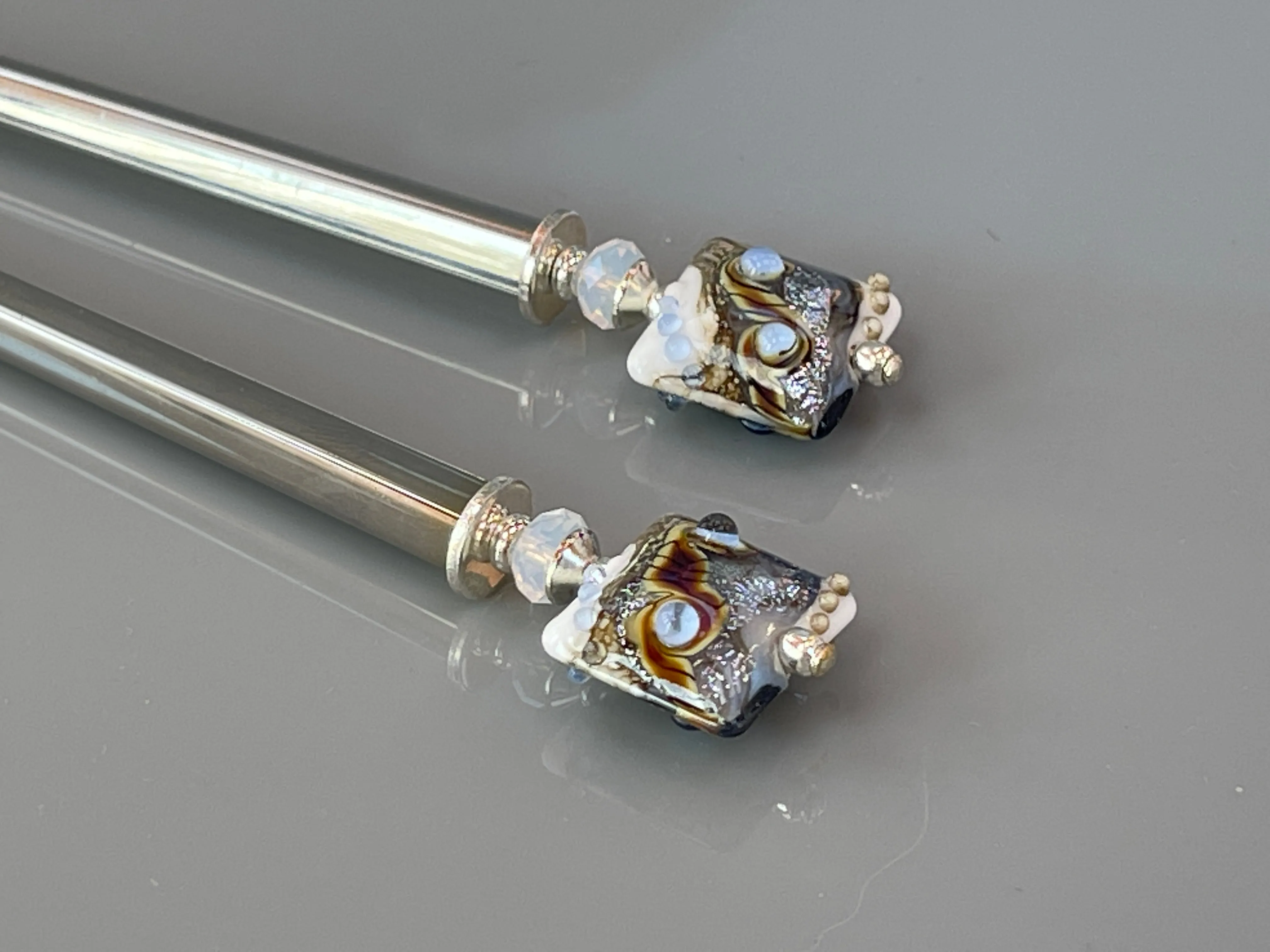 Ocean Waves Art Glass Hair Sticks, Modern hair sticks, Boro glass shawl pins