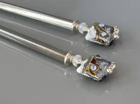 Ocean Waves Art Glass Hair Sticks, Modern hair sticks, Boro glass shawl pins