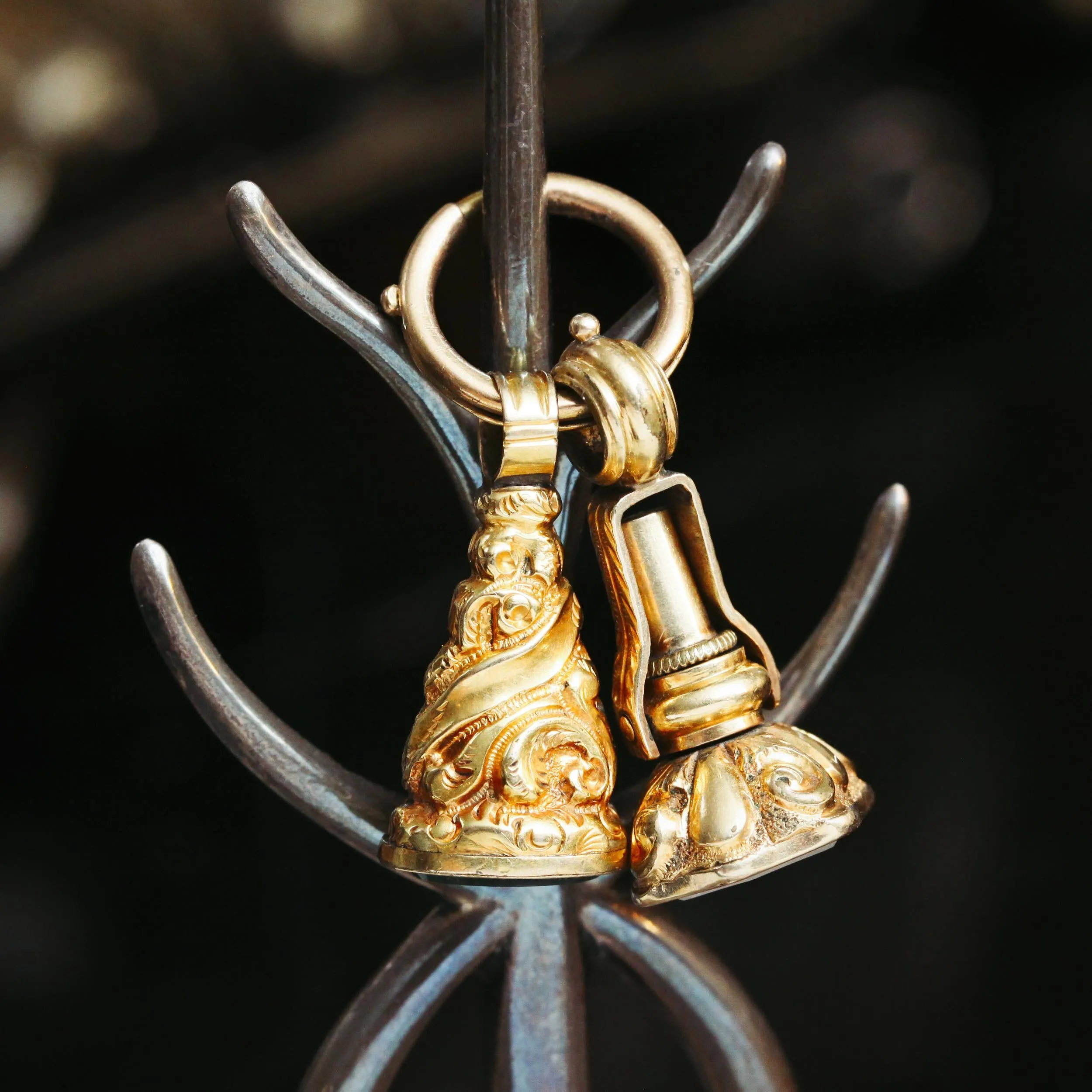 Pair of Antique Rococo Styled 15ct Gold Seal Fobs