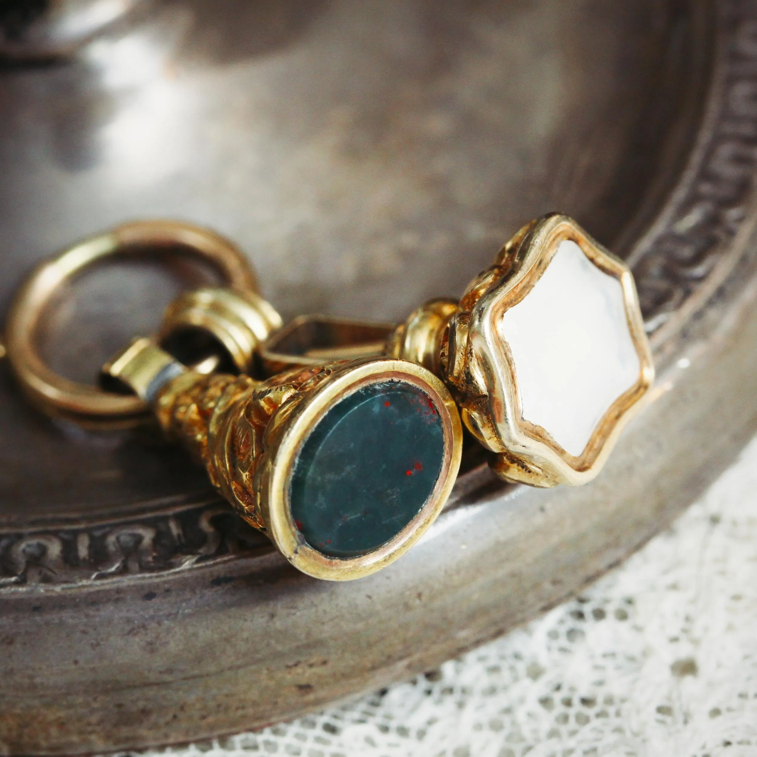Pair of Antique Rococo Styled 15ct Gold Seal Fobs